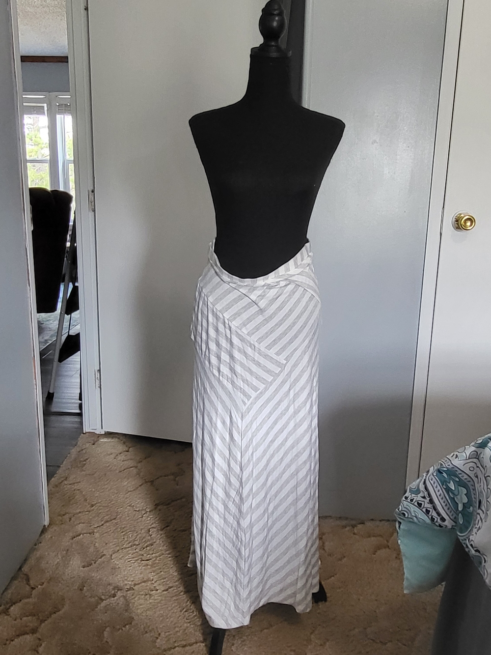 Striped White and Gray Maxi Skirt